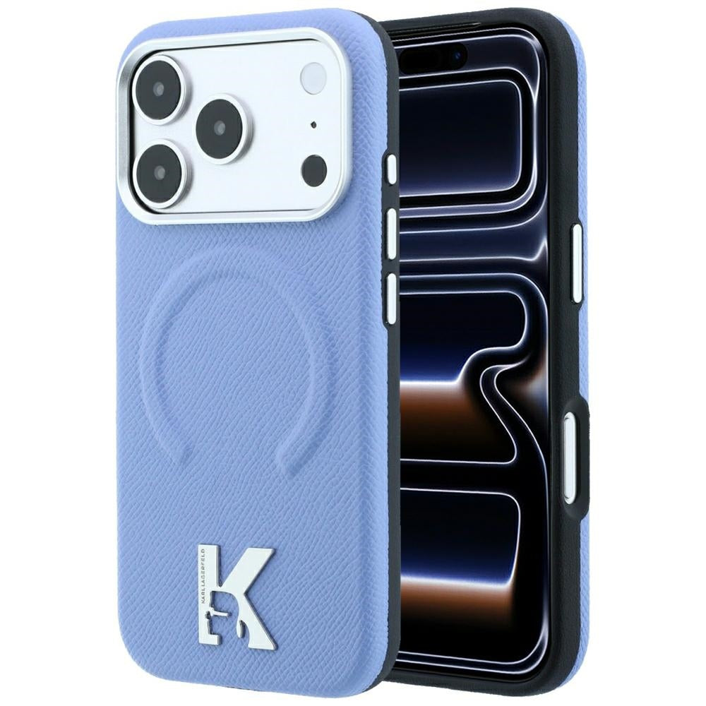 Dėklas Karl Lagerfeld Grained Embossed Ring & Kameo Logo MagSafe, skirtas iPhone 18 Pro / 17 Pro - šviesiai mėlynas --...