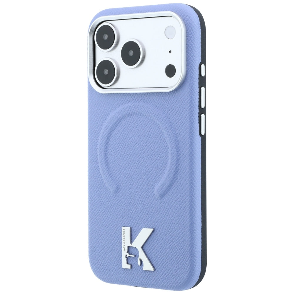 Dėklas Karl Lagerfeld Grained Embossed Ring & Kameo Logo MagSafe, skirtas iPhone 18 Pro / 17 Pro - šviesiai mėlynas --...