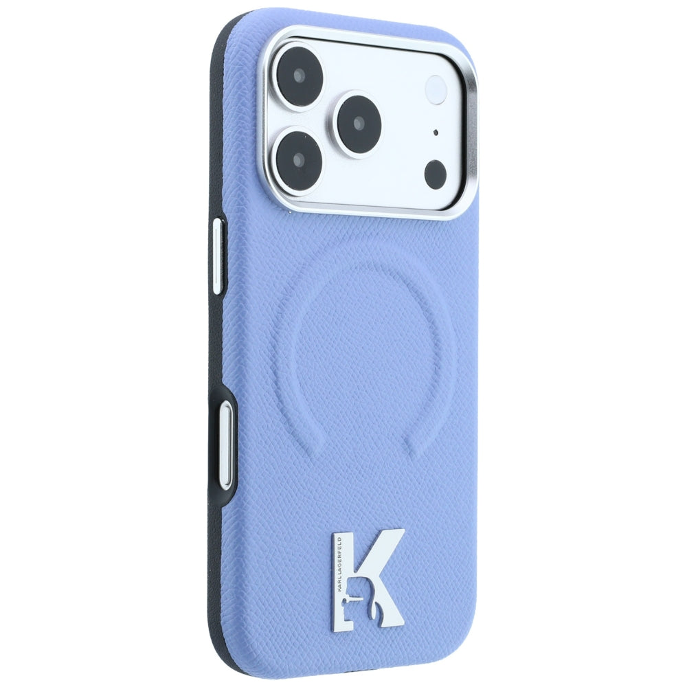 Dėklas Karl Lagerfeld Grained Embossed Ring & Kameo Logo MagSafe, skirtas iPhone 18 Pro / 17 Pro - šviesiai mėlynas --...