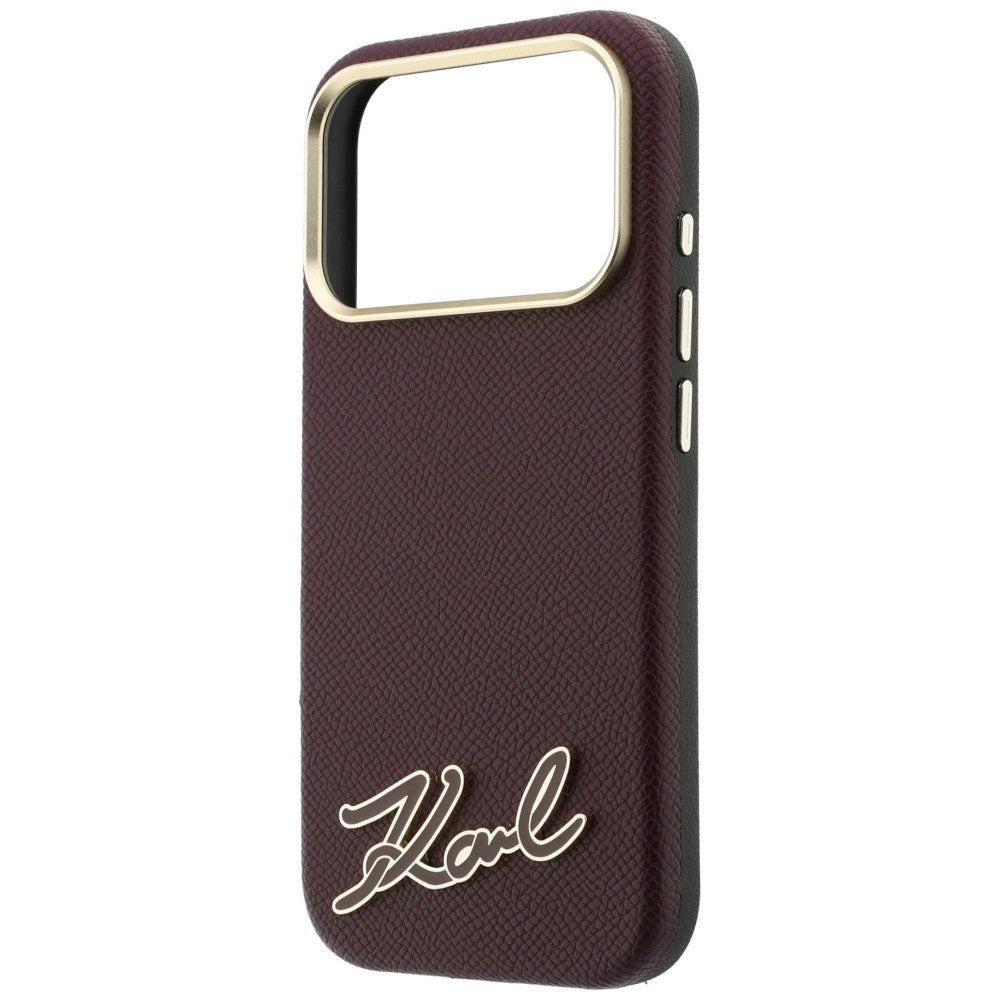Karl Lagerfeld Grained with Resin Signature Logo MagSafe dėklas iPhone 18 Pro / 17 Pro - Burgundo -- iPhone 18 Pro /...