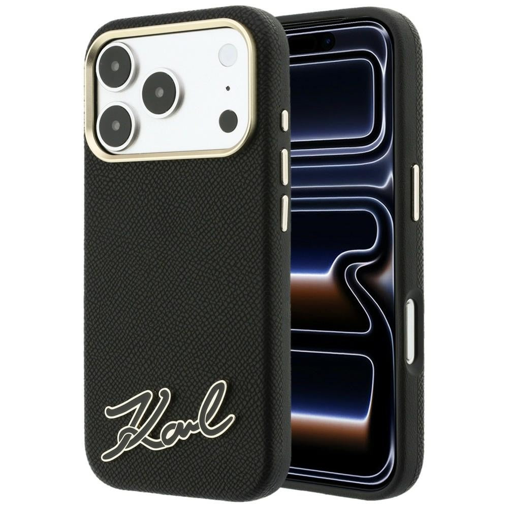Karl Lagerfeld Grained with Resin Signature Logo MagSafe dėklas iPhone 18 Pro / 17 Pro - Juoda -- iPhone 18 Pro / iPhone...