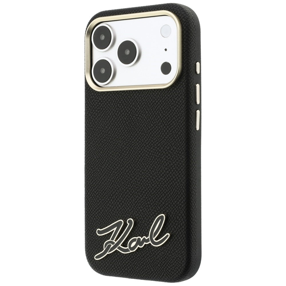 Karl Lagerfeld Grained with Resin Signature Logo MagSafe dėklas iPhone 18 Pro / 17 Pro - Juoda -- iPhone 18 Pro / iPhone...