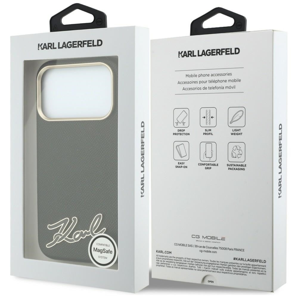 Karl Lagerfeld Grained with Resin Signature Logo MagSafe dėklas iPhone 18 Pro / 17 Pro - Juoda -- iPhone 18 Pro / iPhone...