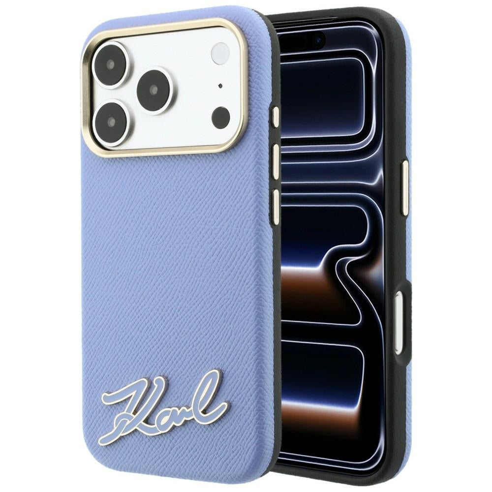 Karl Lagerfeld Grained with Resin Signature Logo MagSafe dėklas iPhone 18 Pro / 17 Pro - Šviesiai mėlyna -- iPhone 18 Pro...