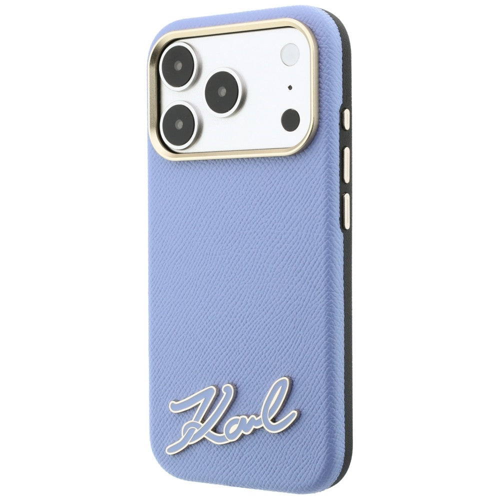 Karl Lagerfeld Grained with Resin Signature Logo MagSafe dėklas iPhone 18 Pro / 17 Pro - Šviesiai mėlyna -- iPhone 18 Pro...