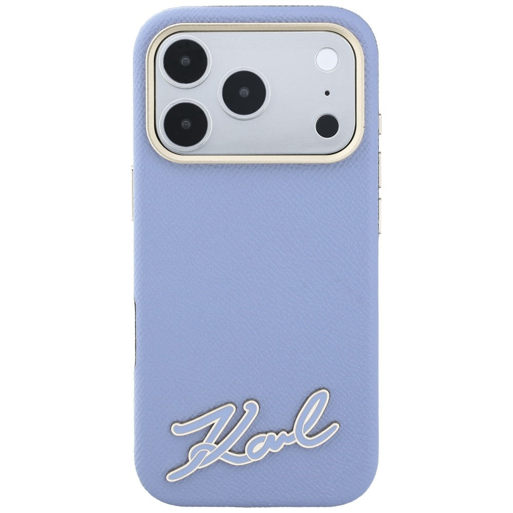 Karl Lagerfeld Grained with Resin Signature Logo MagSafe dėklas iPhone 18 Pro / 17 Pro - Šviesiai mėlyna -- iPhone 18 Pro...