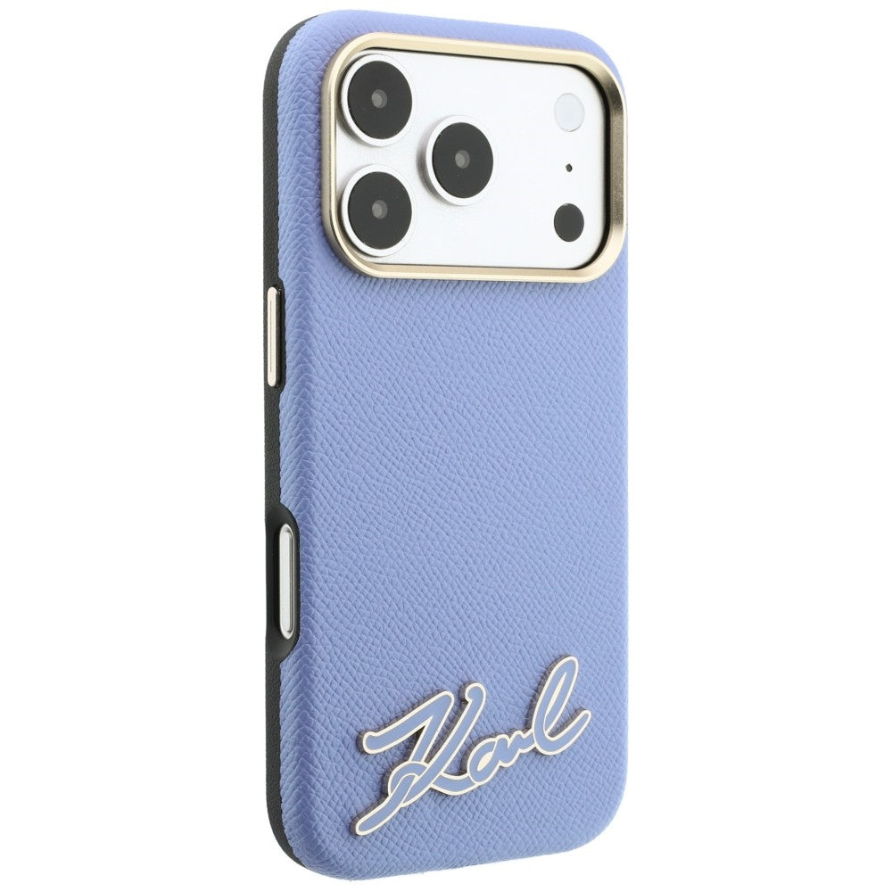 Karl Lagerfeld Grained with Resin Signature Logo MagSafe dėklas iPhone 18 Pro / 17 Pro - Šviesiai mėlyna -- iPhone 18 Pro...