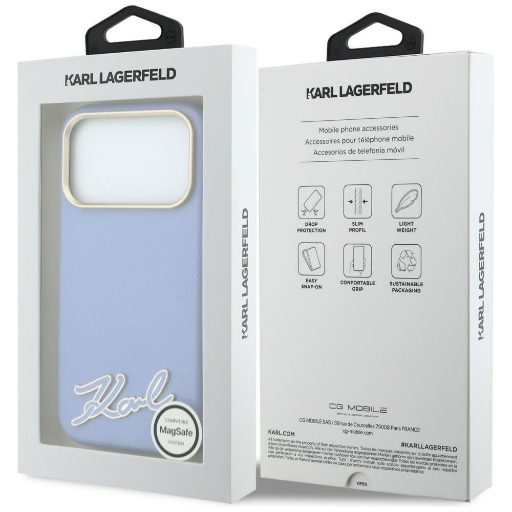 Karl Lagerfeld Grained with Resin Signature Logo MagSafe dėklas iPhone 18 Pro / 17 Pro - Šviesiai mėlyna -- iPhone 18 Pro...