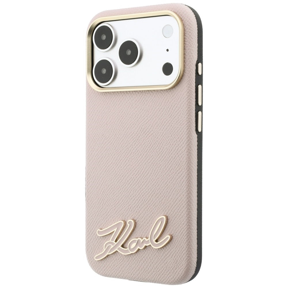 Karl Lagerfeld Grained with Resin Signature Logo MagSafe dėklas iPhone 18 Pro / 17 Pro - Rožinė -- iPhone 18 Pro / iPhone...