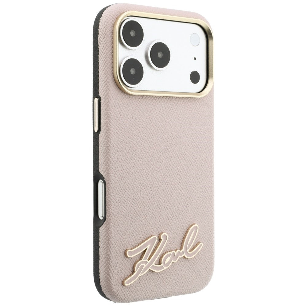 Karl Lagerfeld Grained with Resin Signature Logo MagSafe dėklas iPhone 18 Pro / 17 Pro - Rožinė -- iPhone 18 Pro / iPhone...