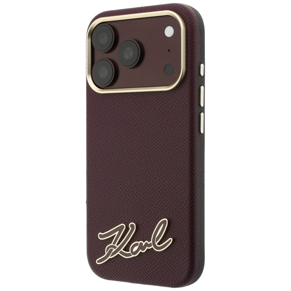 Karl Lagerfeld Grained with Resin Signature Logo MagSafe dėklas iPhone 18 Pro Max / 17 Pro Max - bordo -- iPhone 18 Pro...