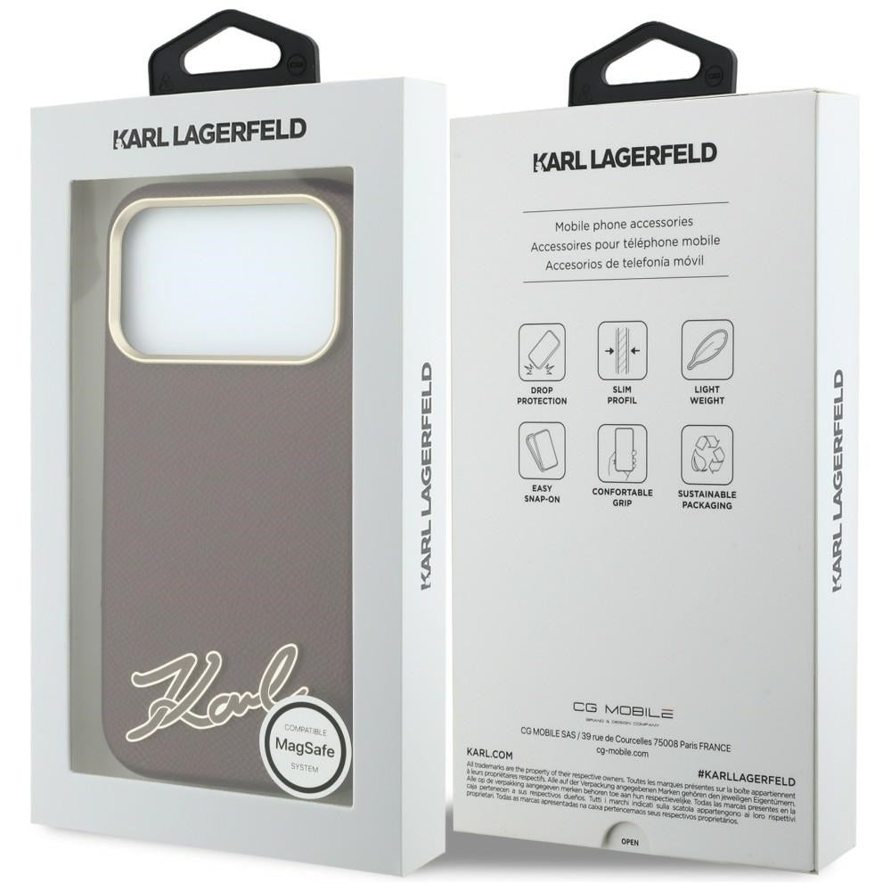 Karl Lagerfeld Grained with Resin Signature Logo MagSafe dėklas iPhone 18 Pro Max / 17 Pro Max - bordo -- iPhone 18 Pro...