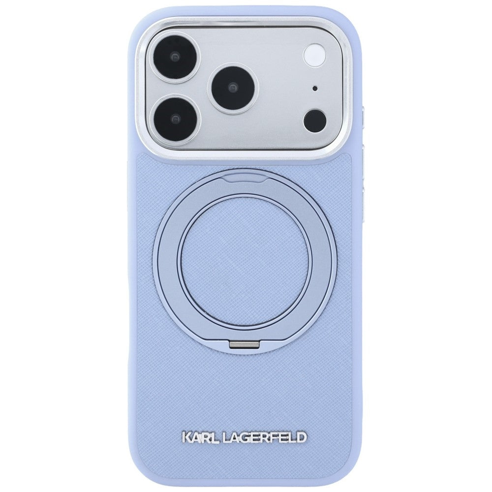 Dėklas Karl Lagerfeld Ring Stand 360 Saffiano Classic Logo MagSafe, skirtas iPhone 18 Pro / 17 Pro - šviesiai mėlynas --...