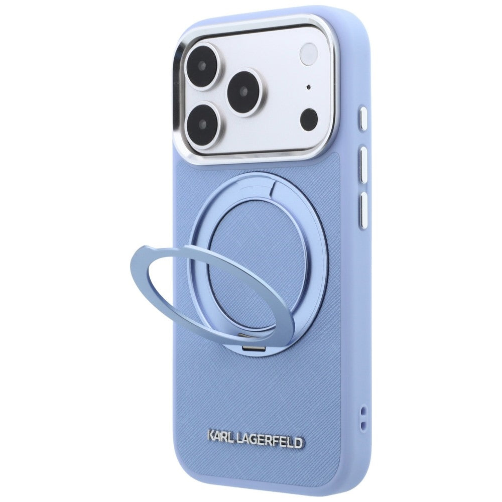 Dėklas Karl Lagerfeld Ring Stand 360 Saffiano Classic Logo MagSafe, skirtas iPhone 18 Pro Max / 17 Pro Max - šviesiai...