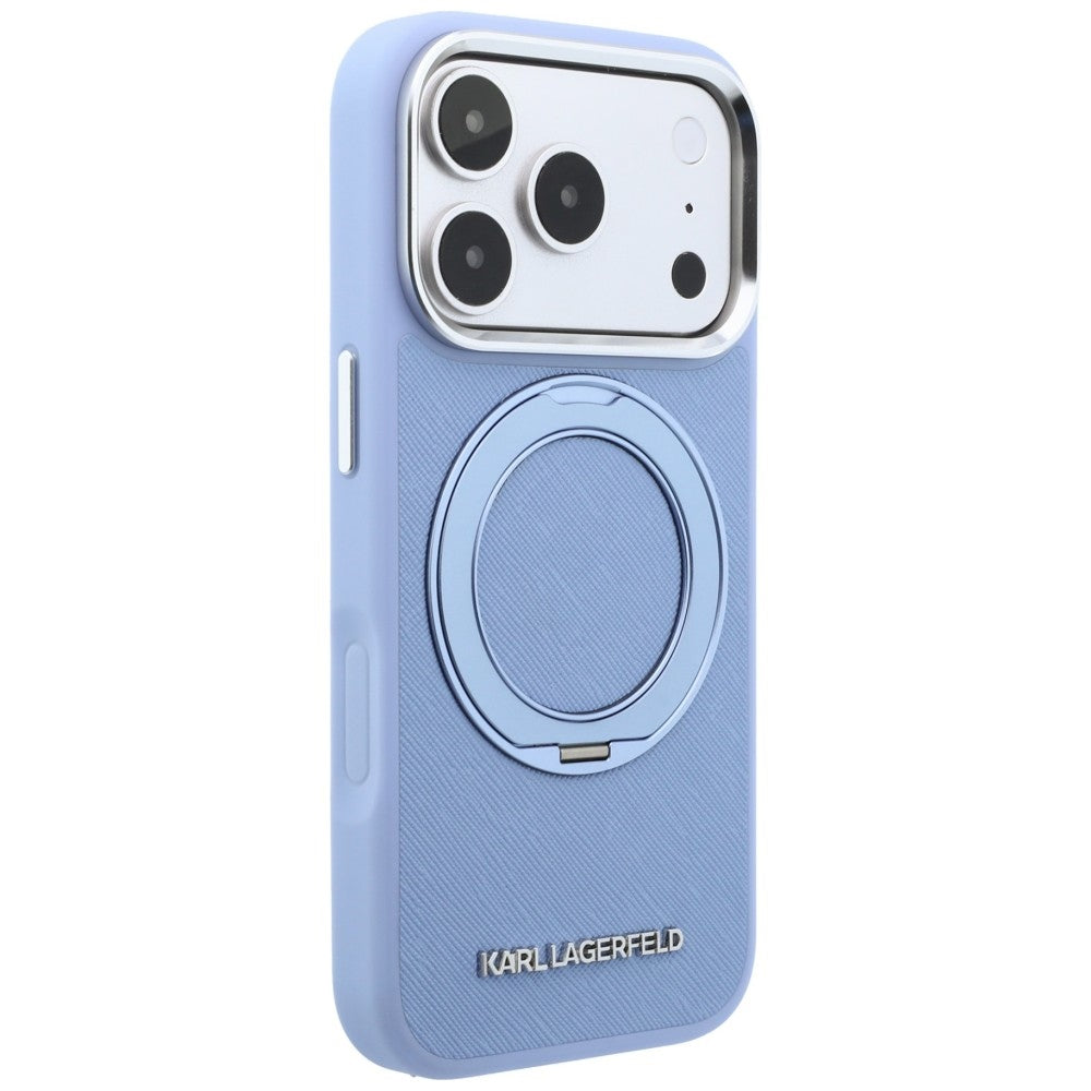 Dėklas Karl Lagerfeld Ring Stand 360 Saffiano Classic Logo MagSafe, skirtas iPhone 18 Pro Max / 17 Pro Max - šviesiai...