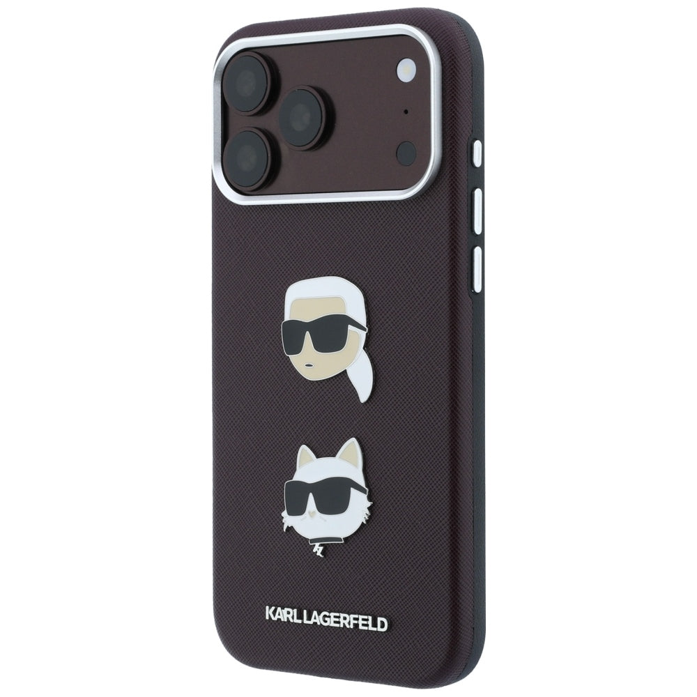 Karl Lagerfeld Saffiano su Karl & Choupette galvų kaištukais ir logotipu dėklas iPhone 18 Pro / 17 Pro - bordo -- iPhone...
