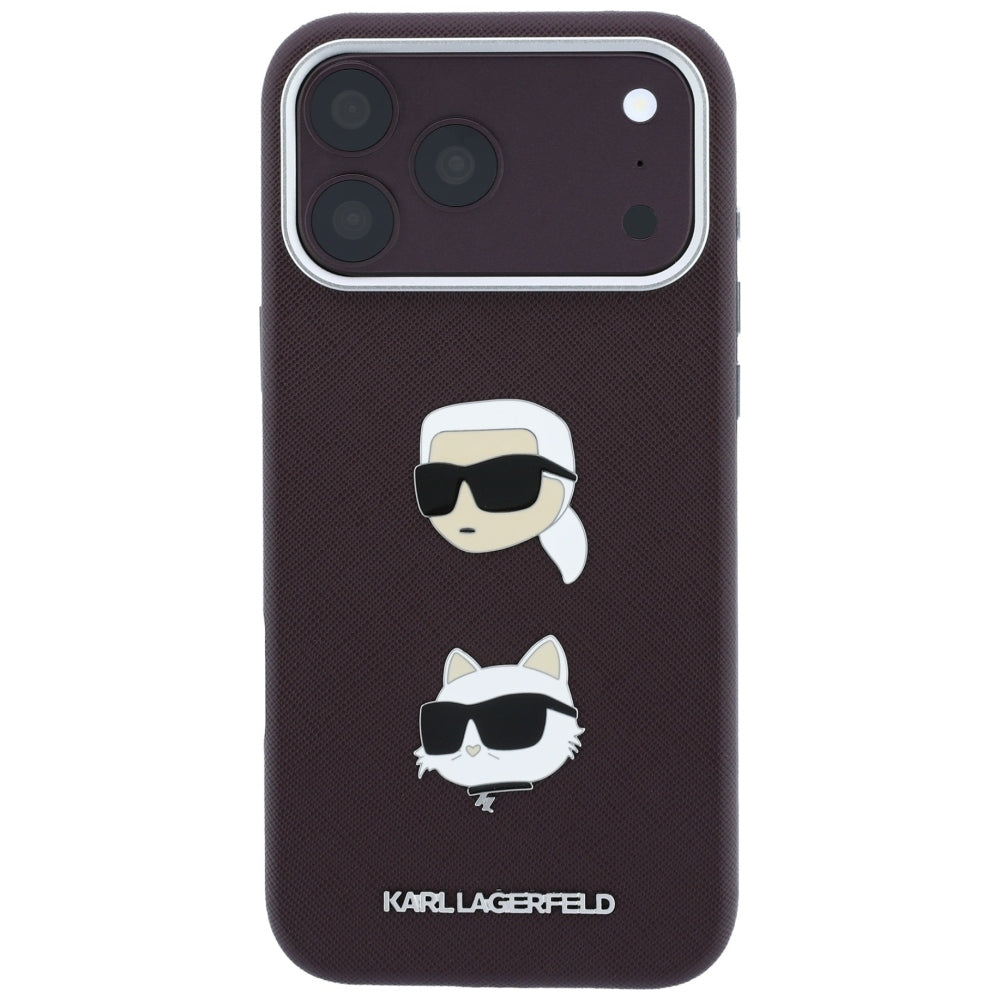 Karl Lagerfeld Saffiano su Karl & Choupette galvų kaištukais ir logotipu dėklas iPhone 18 Pro / 17 Pro - bordo -- iPhone...