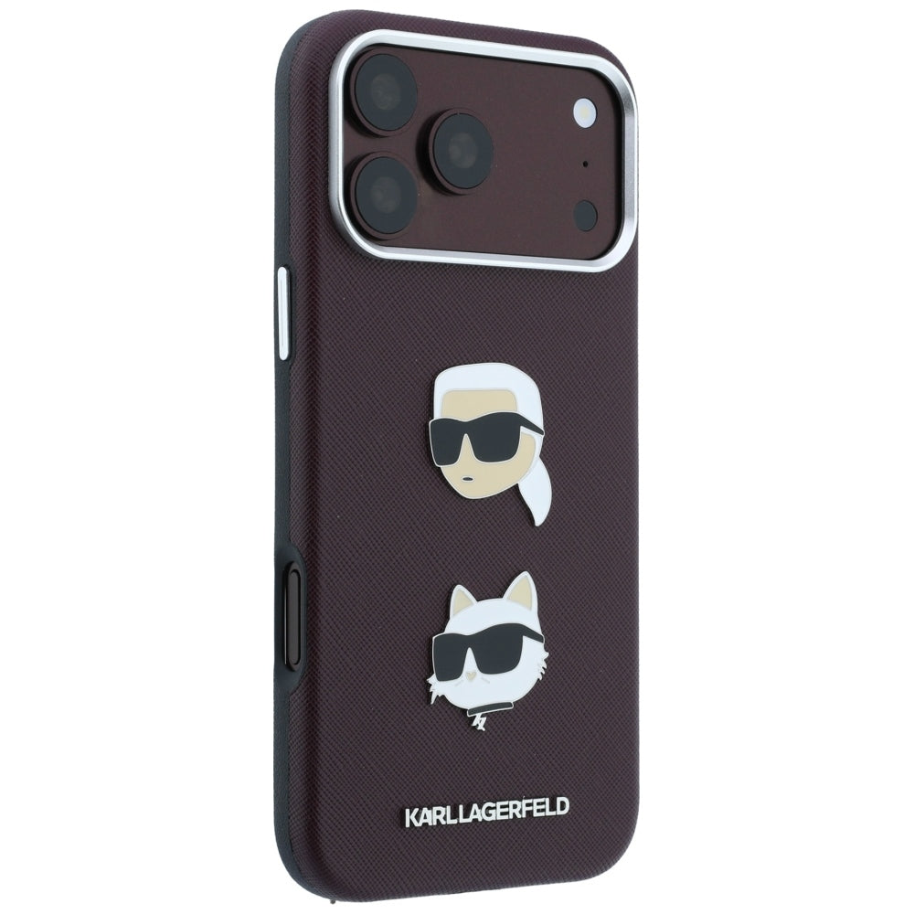 Karl Lagerfeld Saffiano su Karl & Choupette galvų kaištukais ir logotipu dėklas iPhone 18 Pro / 17 Pro - bordo -- iPhone...