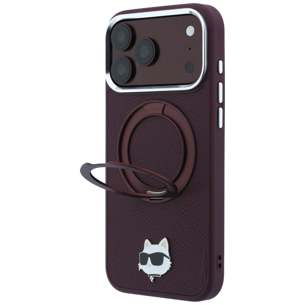 Karl Lagerfeld su Ring Stand 360 Choupette Head Pin MagSafe dėklas iPhone 18 Pro / 17 Pro - bordo -- iPhone 18 Pro /...