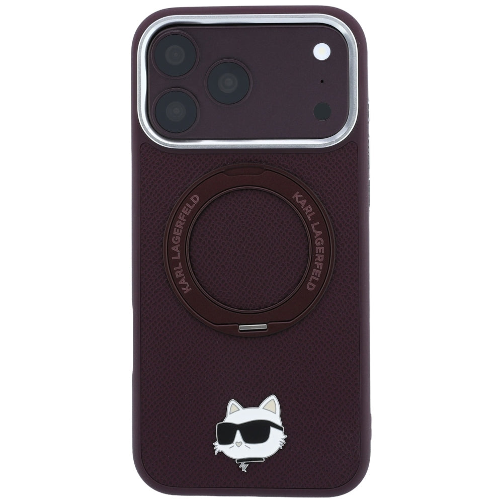 Karl Lagerfeld su Ring Stand 360 Choupette Head Pin MagSafe dėklas iPhone 18 Pro / 17 Pro - bordo -- iPhone 18 Pro /...