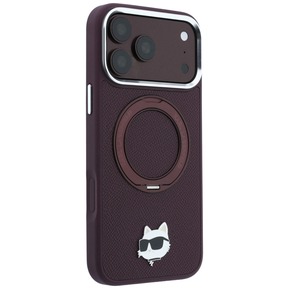 Karl Lagerfeld su Ring Stand 360 Choupette Head Pin MagSafe dėklas iPhone 18 Pro / 17 Pro - bordo -- iPhone 18 Pro /...