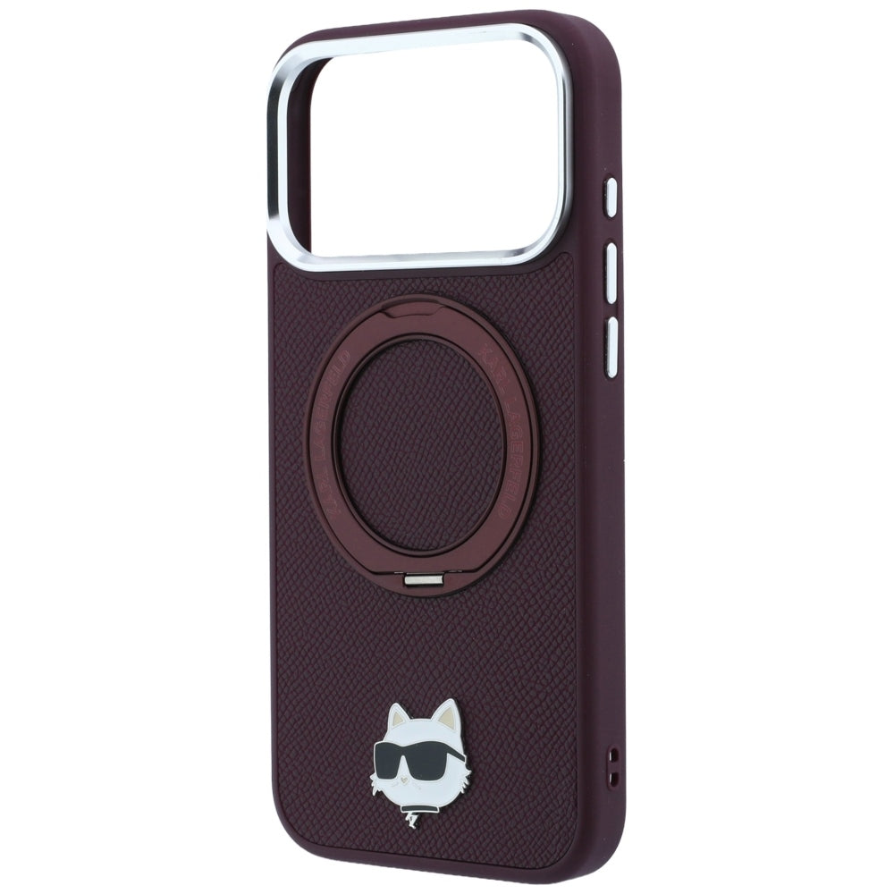 Karl Lagerfeld su Ring Stand 360 Choupette Head Pin MagSafe dėklas iPhone 18 Pro / 17 Pro - bordo -- iPhone 18 Pro /...