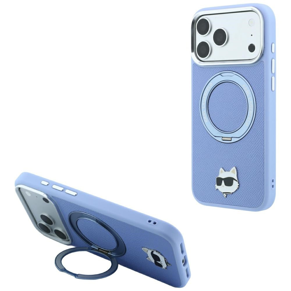 Dėklas Karl Lagerfeld su 360 žiediniu stovu ir Choupette galvos smeigtuku MagSafe, skirtas iPhone 18 Pro / 17 Pro -...