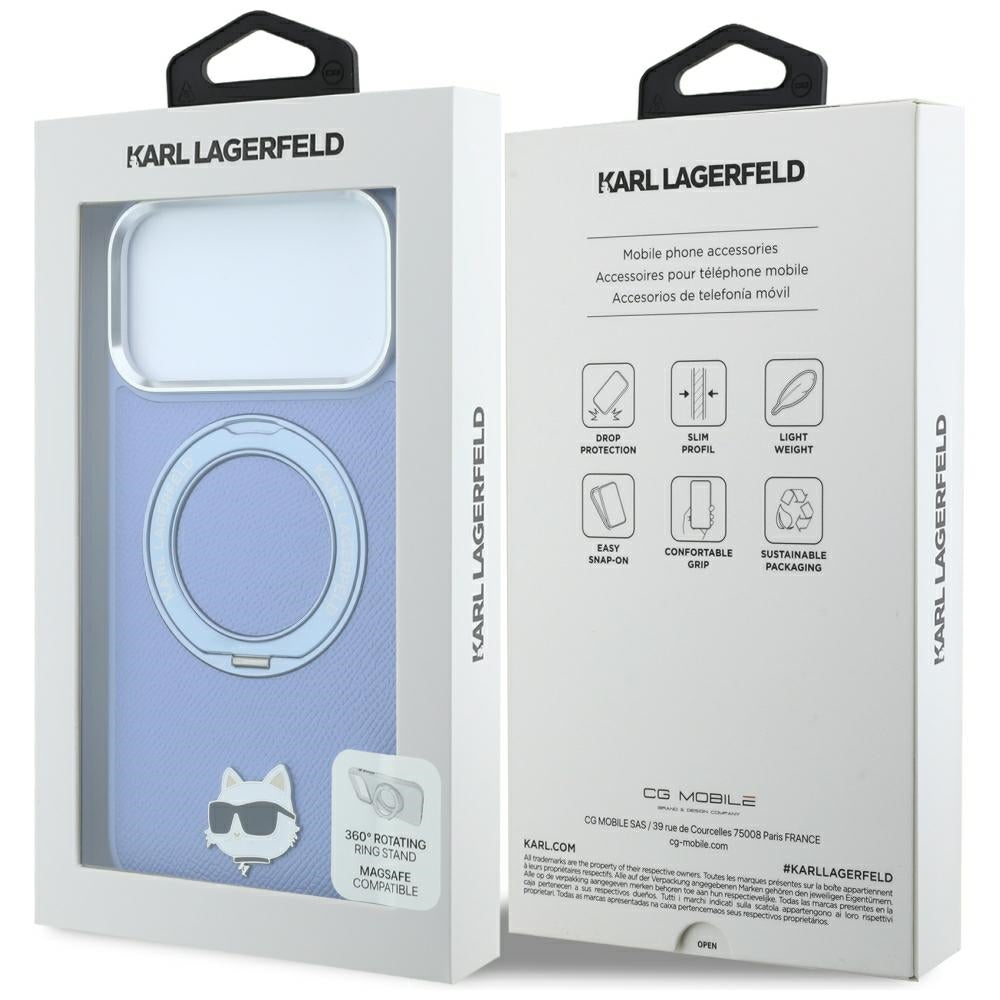 Dėklas Karl Lagerfeld su 360 žiediniu stovu ir Choupette galvos smeigtuku MagSafe, skirtas iPhone 18 Pro / 17 Pro -...