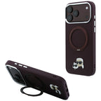 Karl Lagerfeld žiedinis stovas 360 Karl & Choupette galvų ženklas MagSafe dėklas iPhone 18 Pro / 17 Pro - burgundinis --...