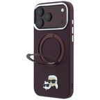Karl Lagerfeld žiedinis stovas 360 Karl & Choupette galvų ženklas MagSafe dėklas iPhone 18 Pro / 17 Pro - burgundinis --...
