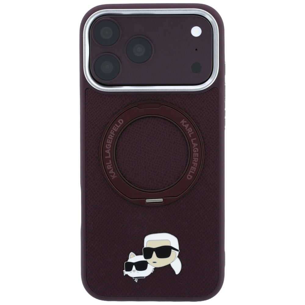 Karl Lagerfeld žiedinis stovas 360 Karl & Choupette galvų ženklas MagSafe dėklas iPhone 18 Pro / 17 Pro - burgundinis --...