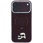 Karl Lagerfeld žiedinis stovas 360 Karl & Choupette galvų ženklas MagSafe dėklas iPhone 18 Pro / 17 Pro - burgundinis --...