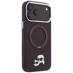 Karl Lagerfeld žiedinis stovas 360 Karl & Choupette galvų ženklas MagSafe dėklas iPhone 18 Pro / 17 Pro - burgundinis --...