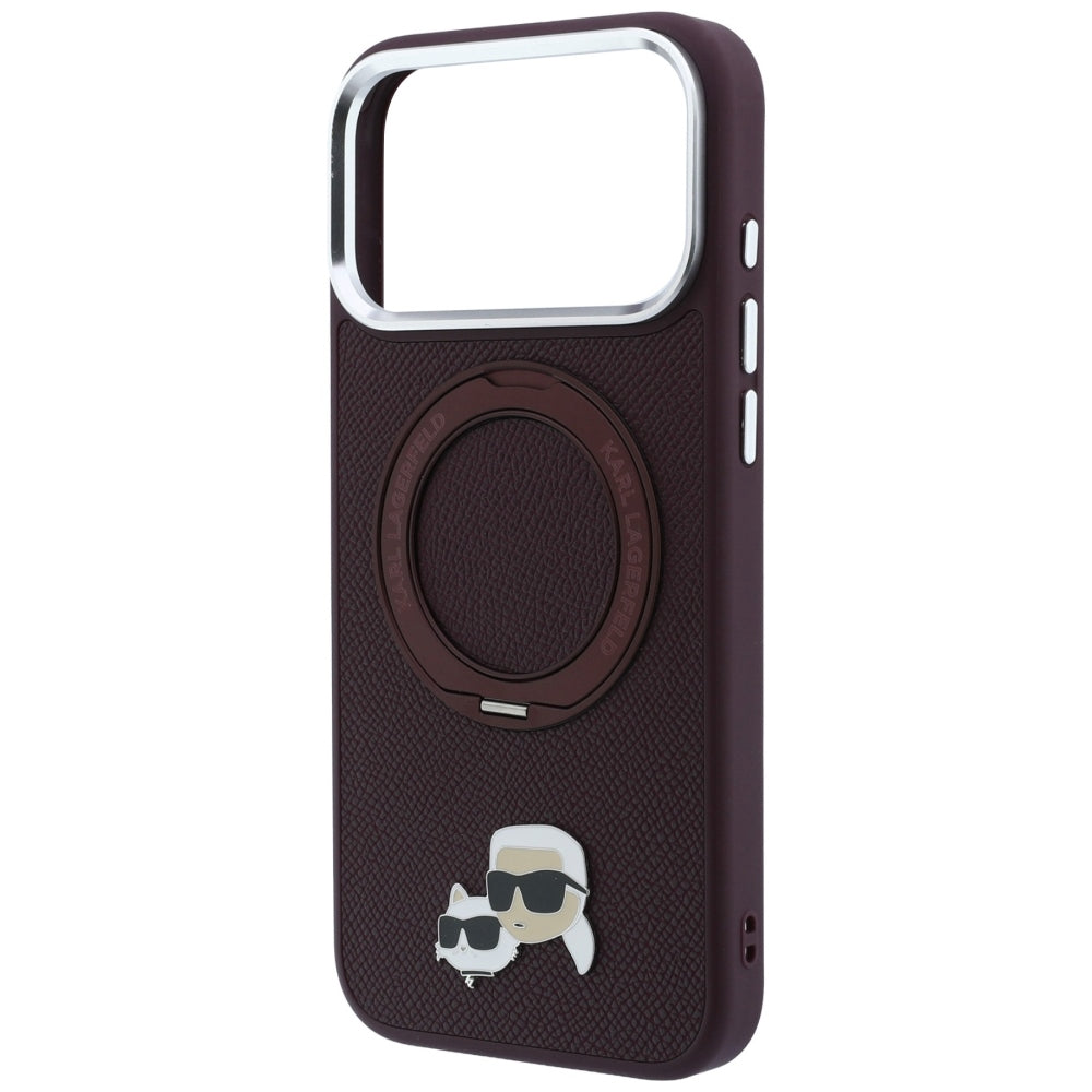 Karl Lagerfeld žiedinis stovas 360 Karl & Choupette galvų ženklas MagSafe dėklas iPhone 18 Pro / 17 Pro - burgundinis --...