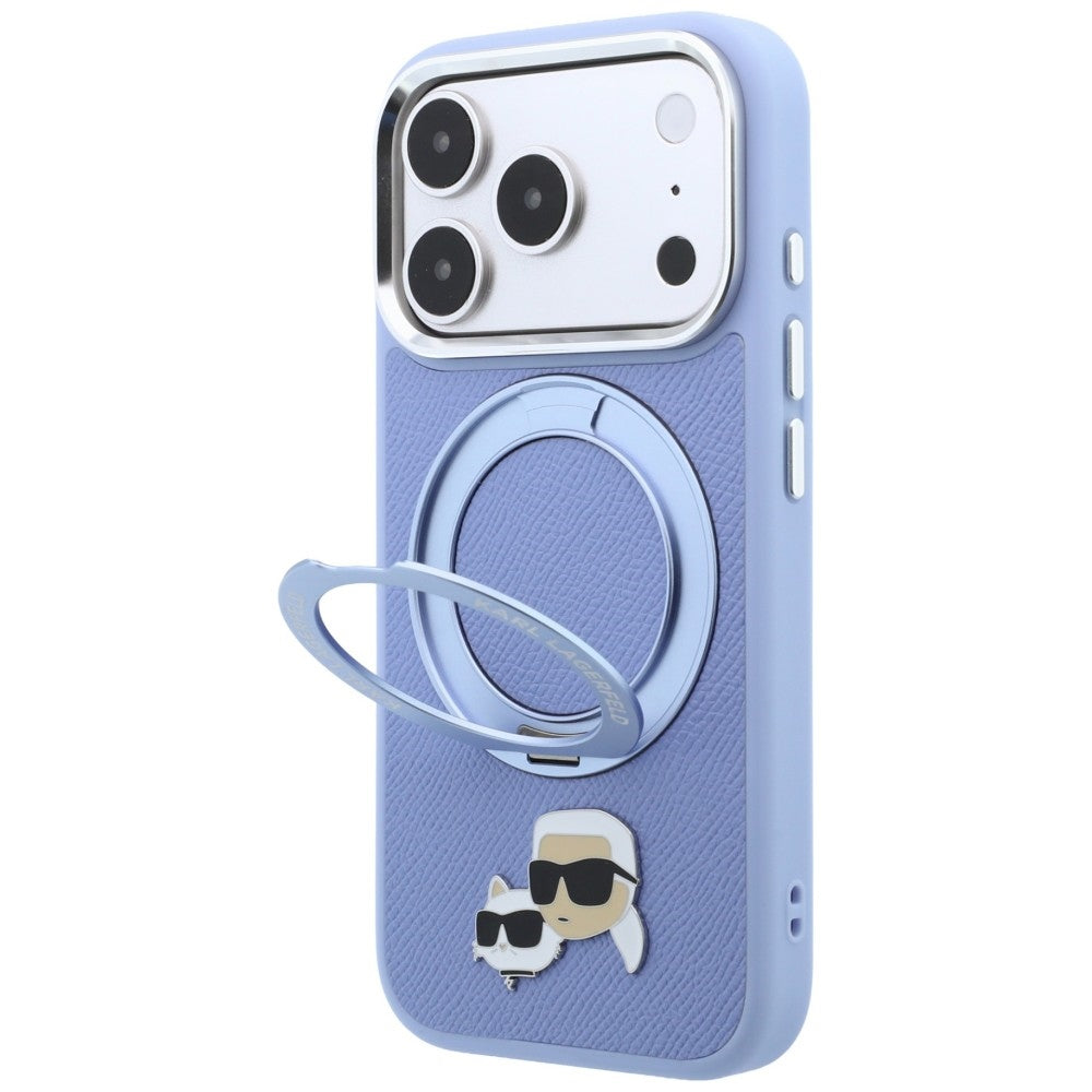 Karl Lagerfeld žiedinis stovas 360 Karl & Choupette galvų ženklas MagSafe dėklas iPhone 18 Pro / 17 Pro - šviesiai...