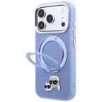 Karl Lagerfeld žiedinis stovas 360 Karl & Choupette galvų ženklas MagSafe dėklas iPhone 18 Pro / 17 Pro - šviesiai...