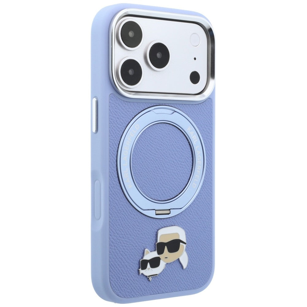 Karl Lagerfeld žiedinis stovas 360 Karl & Choupette galvų ženklas MagSafe dėklas iPhone 18 Pro / 17 Pro - šviesiai...