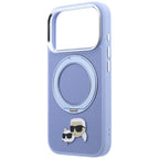 Karl Lagerfeld žiedinis stovas 360 Karl & Choupette galvų ženklas MagSafe dėklas iPhone 18 Pro / 17 Pro - šviesiai...