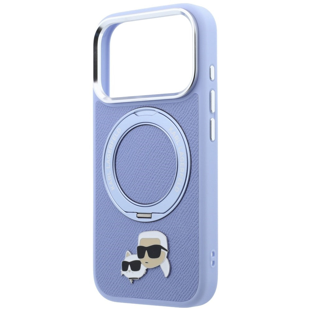 Karl Lagerfeld žiedinis stovas 360 Karl & Choupette galvų ženklas MagSafe dėklas iPhone 18 Pro / 17 Pro - šviesiai...