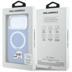 Karl Lagerfeld žiedinis stovas 360 Karl & Choupette galvų ženklas MagSafe dėklas iPhone 18 Pro / 17 Pro - šviesiai...