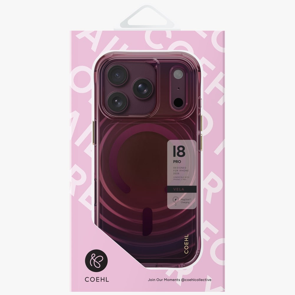 Uniq Coehl Vela Magnetic Charging dėklas skirtas iPhone 18 Pro / 17 Pro - Burgundo -- iPhone 18 Pro / iPhone 17 Pro