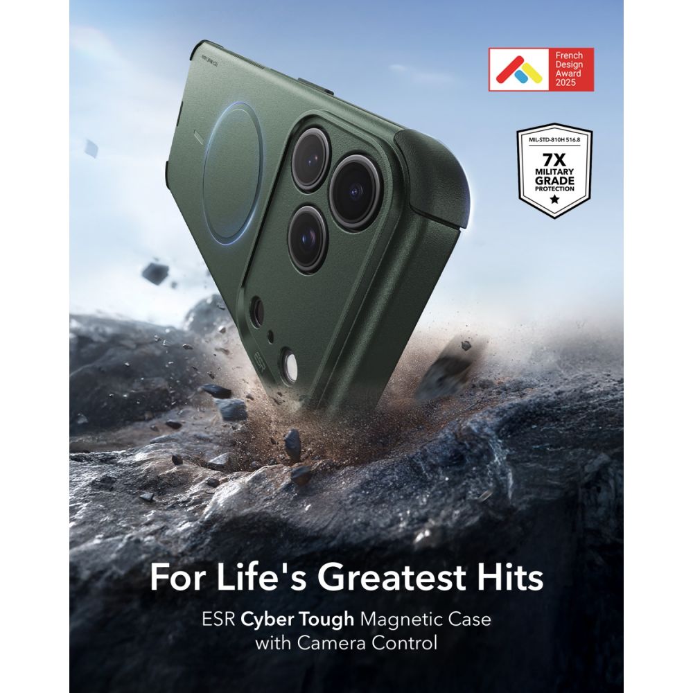 ESR Cyber Tough MagSafe dėklas iPhone 18 Pro / 17 Pro - žalia -- iPhone 18 Pro / iPhone 17 Pro
