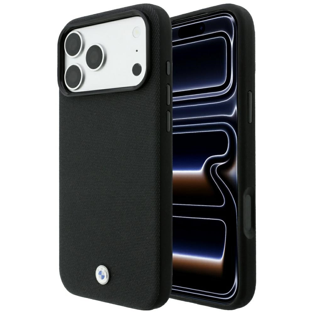 Dėklas BMW Kevlar Metal Logo MagSafe, skirtas iPhone 18 Pro Max / 17 Pro Max - juodas -- iPhone 18 Pro Max / iPhone 17...