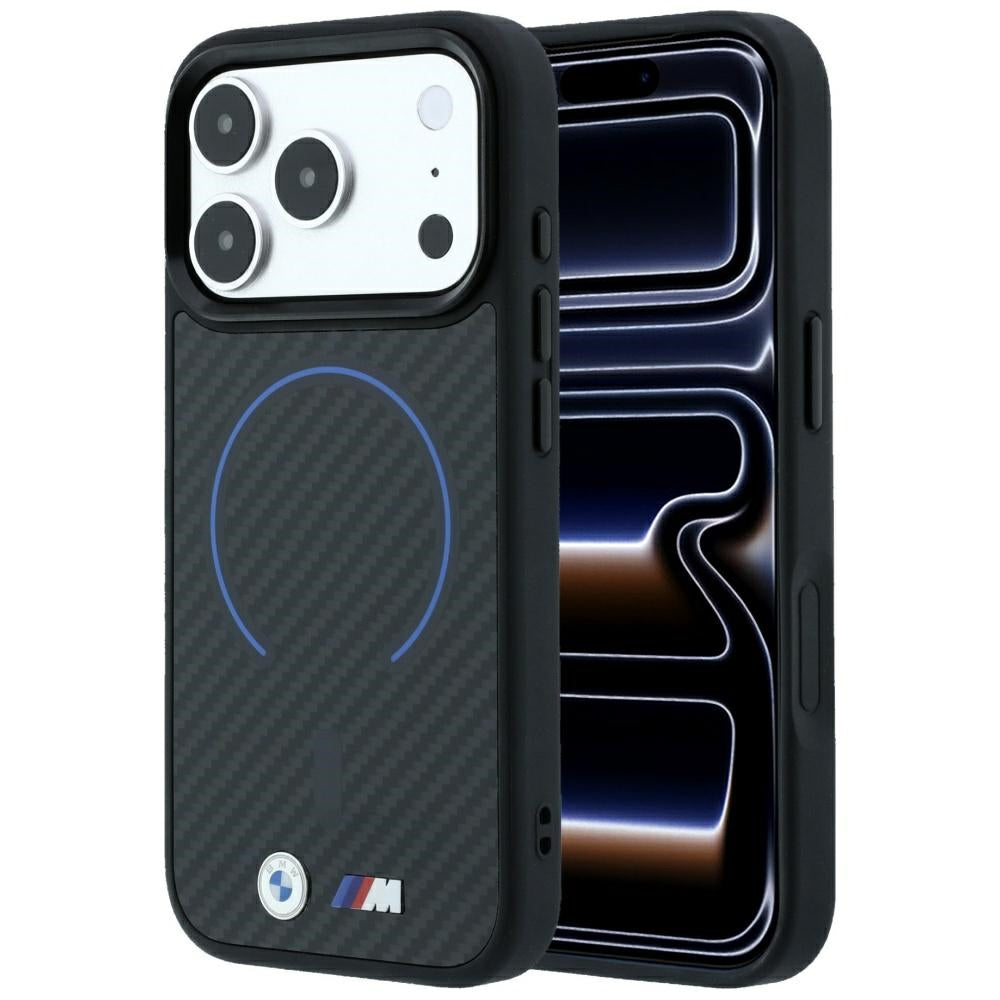 Dėklas BMW M Kevlar Blue Print Ring Metal Logo MagSafe, skirtas iPhone 18 Pro / 17 Pro - Juodas -- iPhone 18 Pro / iPhone...