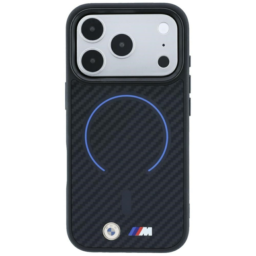 Dėklas BMW M Kevlar Blue Print Ring Metal Logo MagSafe, skirtas iPhone 18 Pro / 17 Pro - Juodas -- iPhone 18 Pro / iPhone...