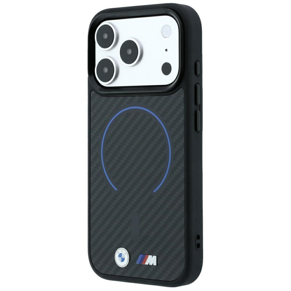 Dėklas BMW M Kevlar Blue Print Ring Metal Logo MagSafe, skirtas iPhone 18 Pro Max / 17 Pro Max - Juodas -- iPhone 18 Pro...