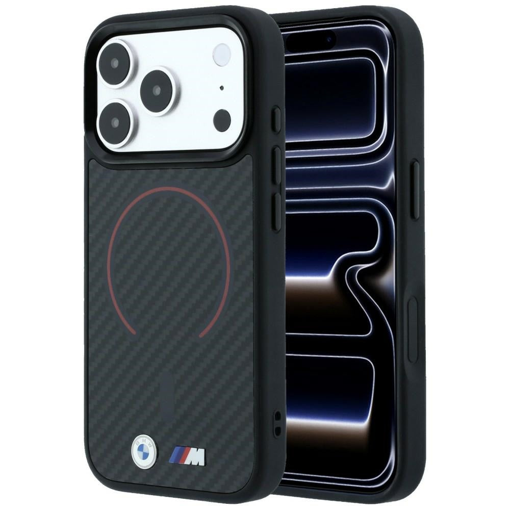 Dėklas BMW M Kevlar Red Print Ring Metal Logo MagSafe, skirtas iPhone 18 Pro Max / 17 Pro Max - Juodas -- iPhone 18 Pro...