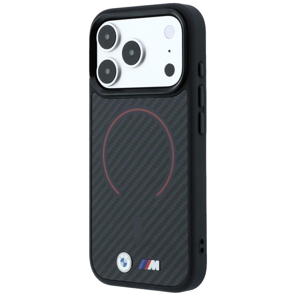 Dėklas BMW M Kevlar Red Print Ring Metal Logo MagSafe, skirtas iPhone 18 Pro Max / 17 Pro Max - Juodas -- iPhone 18 Pro...