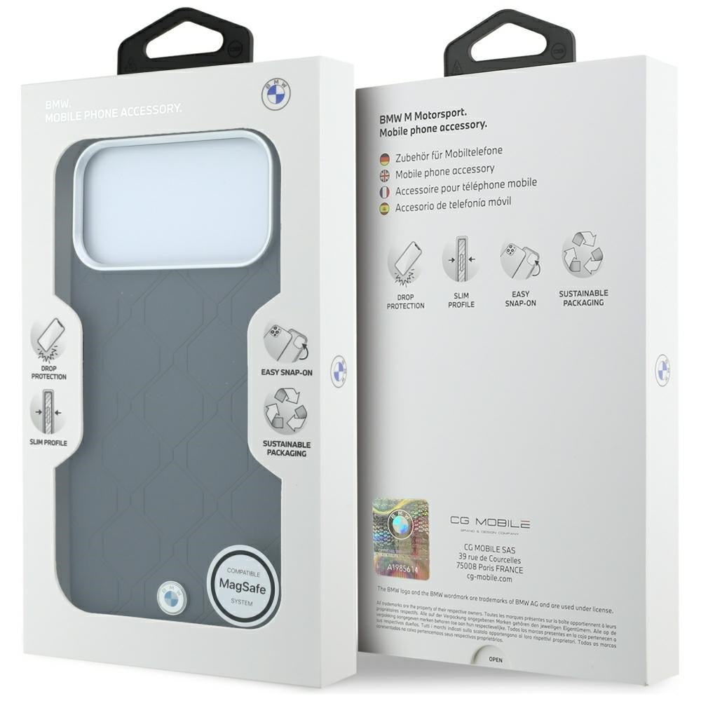 Dėklas BMW Sign Deboss Quilted Metal Logo MagSafe, skirtas iPhone 18 Pro / 17 Pro - Tamsiai pilkas -- iPhone 18 Pro /...