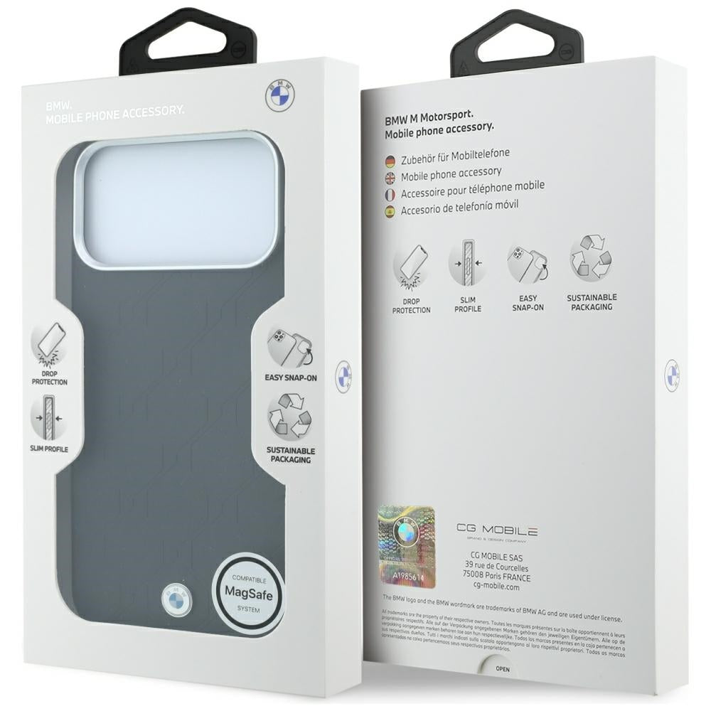 Dėklas BMW Sign Deboss Quilted Metal Logo MagSafe, skirtas iPhone 18 Pro / 17 Pro - Juodas -- iPhone 18 Pro / iPhone 17 Pro